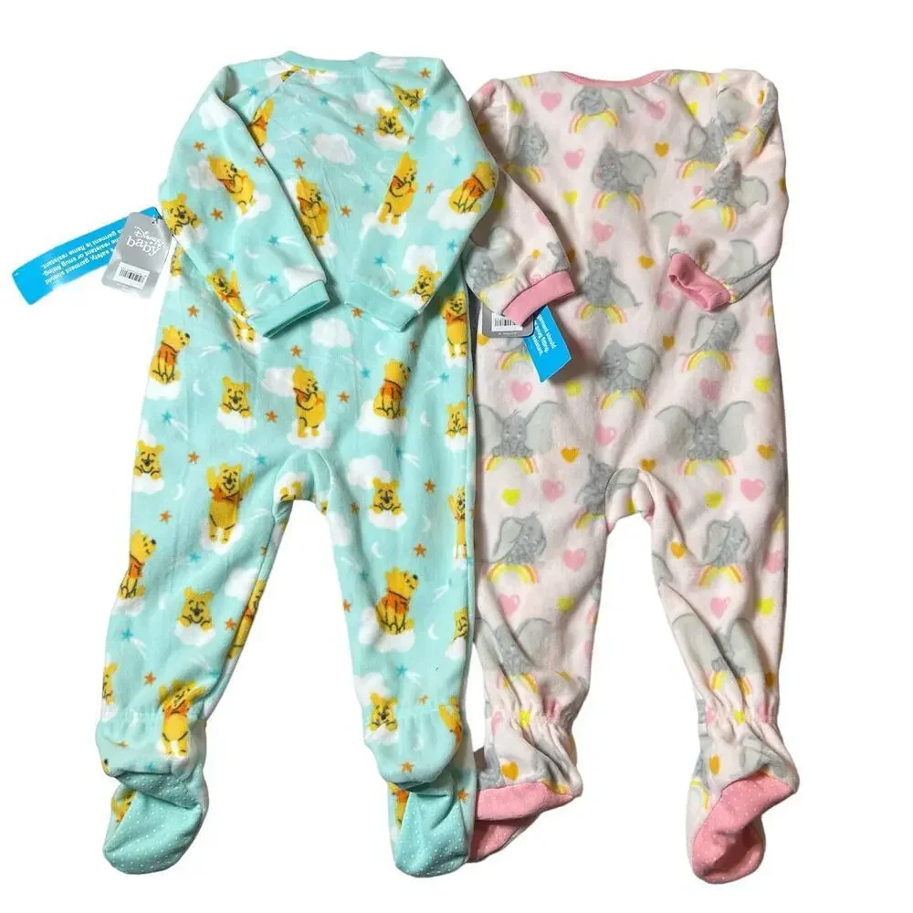 Disney Sleepwear Toddler 18-24M 2 Pack Green Pink Pooh Dumbo Long‎ Sleeve NEW